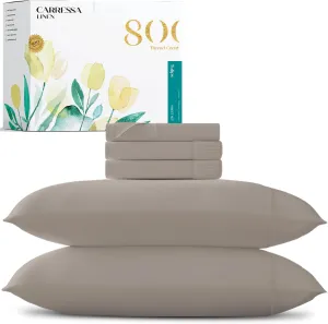 Carressa Linen 100% Egyptian Cotton Split King Sheets Sets for Adjustable Bed - 800 Thread Count 5 PC Top Split King Sheet for Sleep Number Bed, Soft Cooling Sheets, Fits Mattress Upto 18" - Taupe