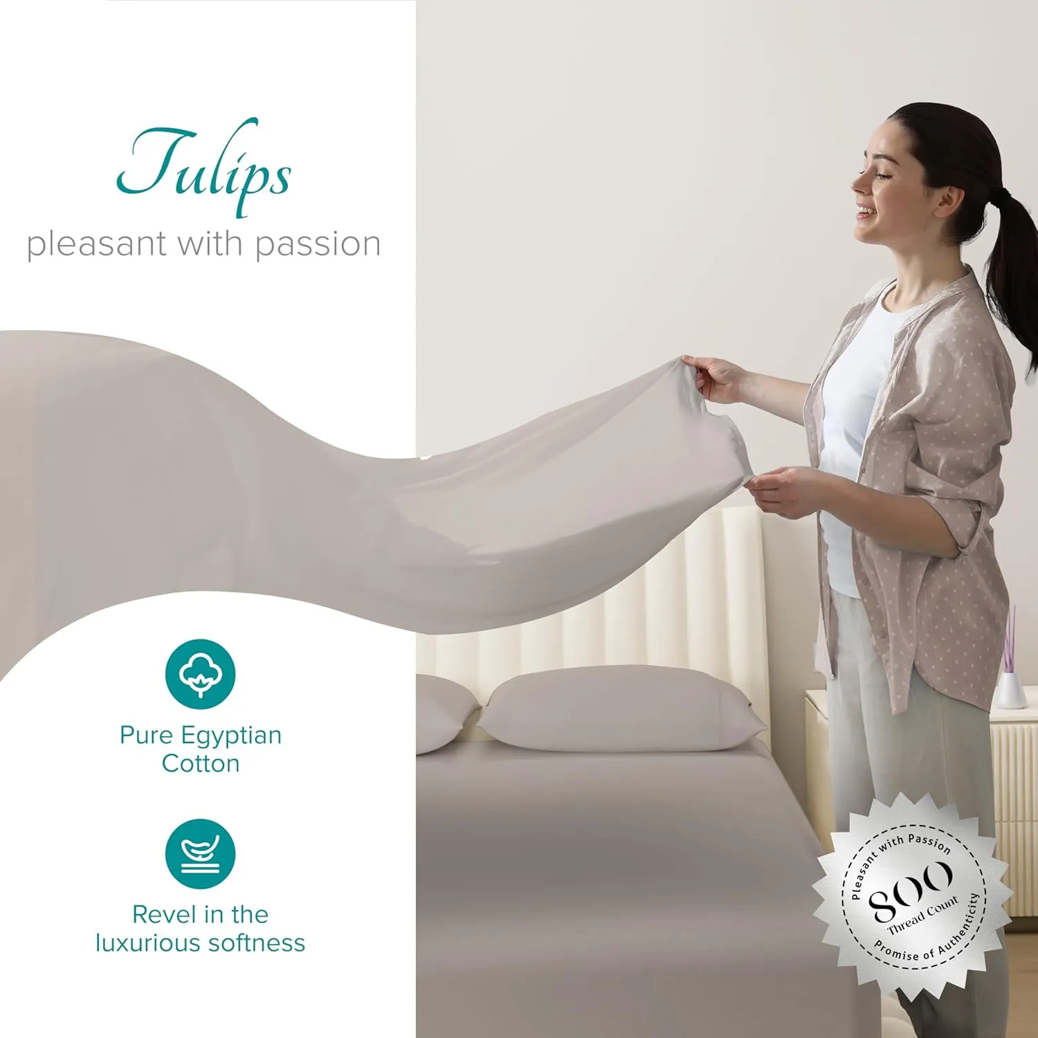 Carressa Linen 100% Egyptian Cotton Split King Sheets Sets for Adjustable Bed - 800 Thread Count 5 PC Top Split King Sheet for Sleep Number Bed, Soft Cooling Sheets, Fits Mattress Upto 18" - Taupe