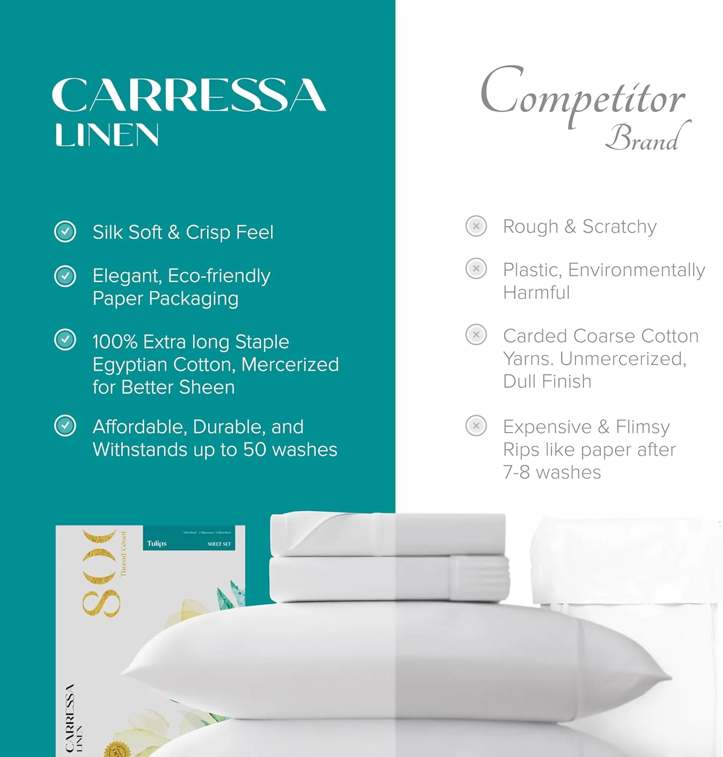 Carressa Linen 100% Egyptian Cotton Split King Sheets Sets for Adjustable Bed - 800 Thread Count 5 PC Top Split King Sheet for Sleep Number Bed, Soft Cooling Sheets, Fits Mattress Upto 18" - Taupe