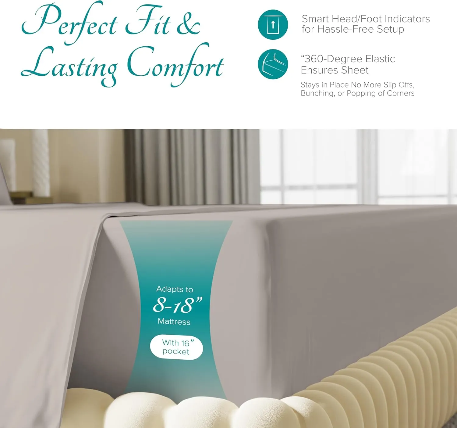 Carressa Linen 100% Egyptian Cotton Split King Sheets Sets for Adjustable Bed - 800 Thread Count 5 PC Top Split King Sheet for Sleep Number Bed, Soft Cooling Sheets, Fits Mattress Upto 18" - Taupe