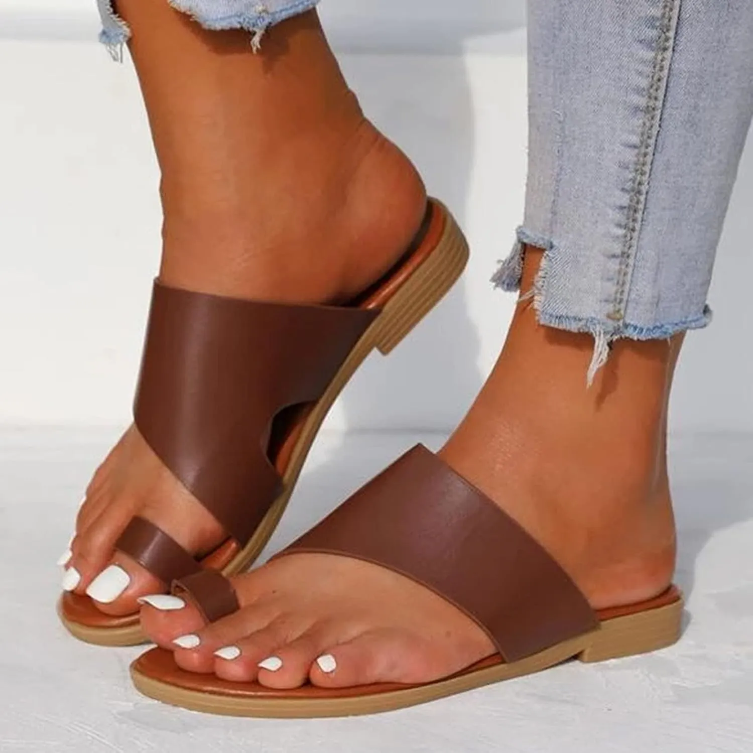 Casual Women’s Slip-On Sandals Open Slip-Toe Slides Summer Daily Dressy Flat Slippers Footwear with Cross Strap