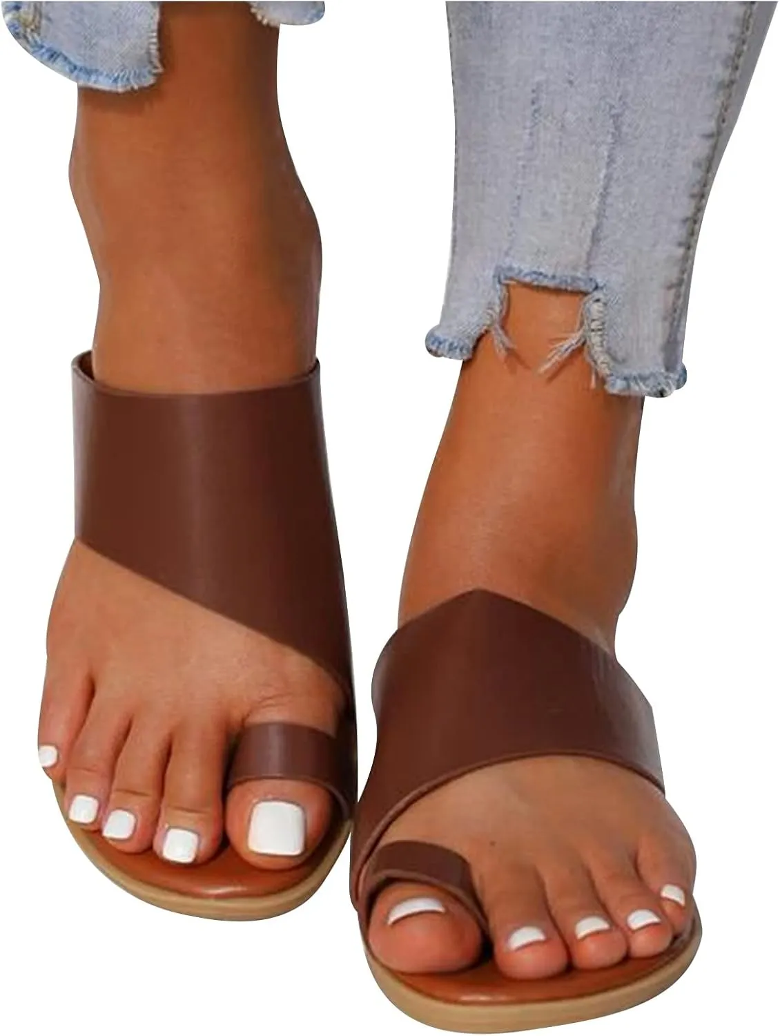 Casual Women’s Slip-On Sandals Open Slip-Toe Slides Summer Daily Dressy Flat Slippers Footwear with Cross Strap