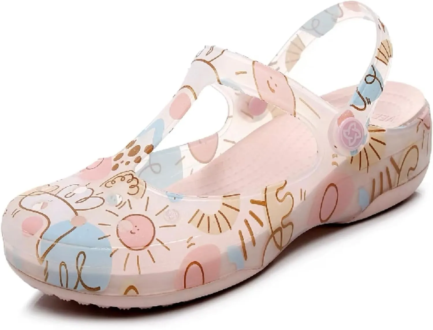 Cave Shoes Women wear Beach Shoes in Summer Jelly Thick Soles Breathable Seaside Printed Toe Slippers