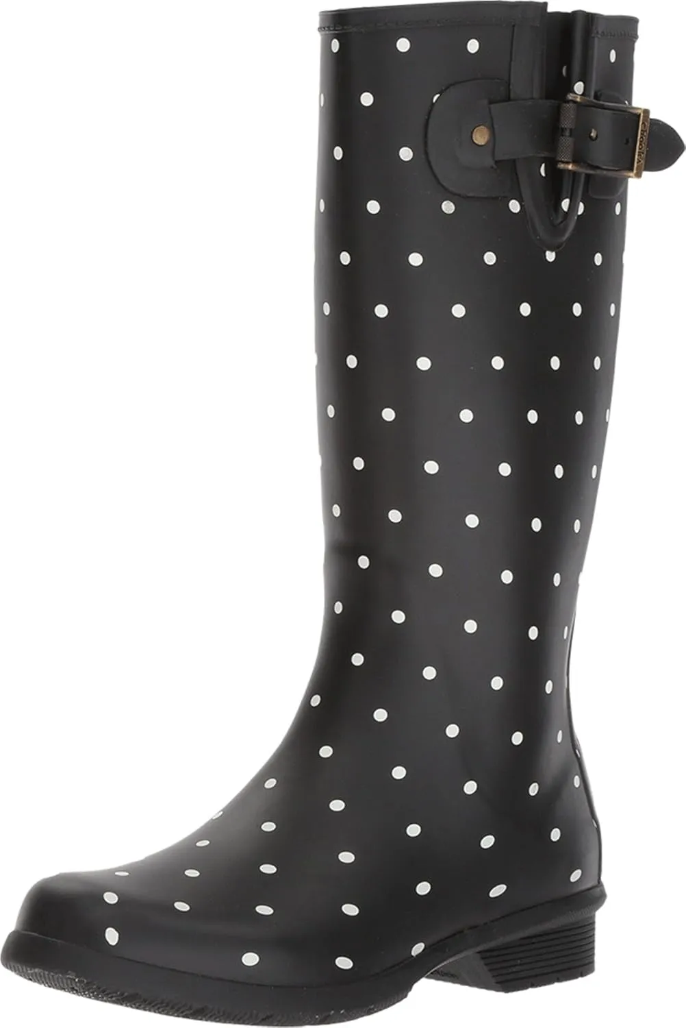 Chooka Women's Waterproof Tall Printed Rain Boot with Memory Foam Insole, Dot Blanc Black, 7
