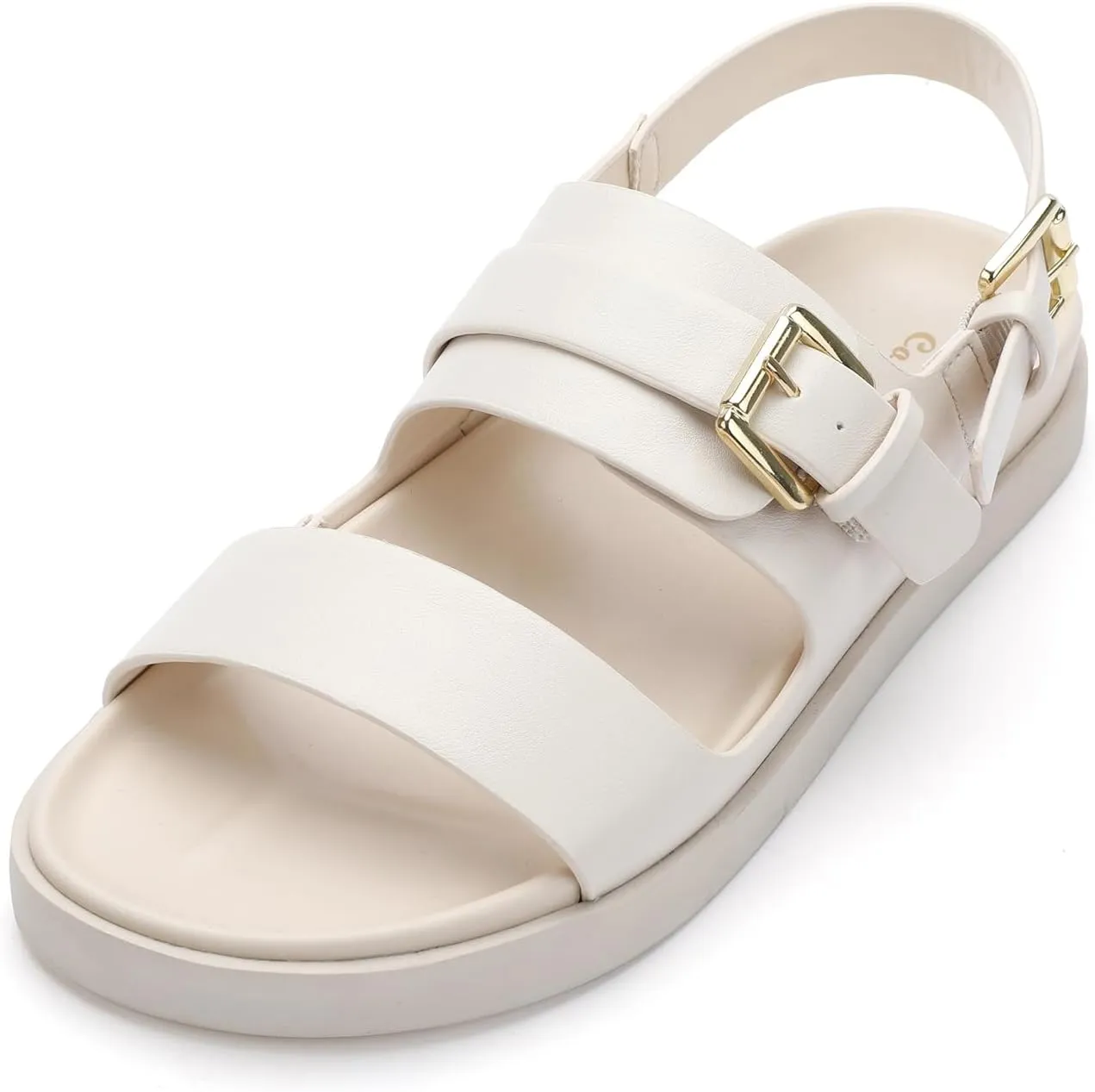 CosyFever Women's Beige Slip On Flat Footbed Sandals Adjustable Back Strap Comfortable Walking Shoes for Casual Outfits Summer Work - 6 B(M) US