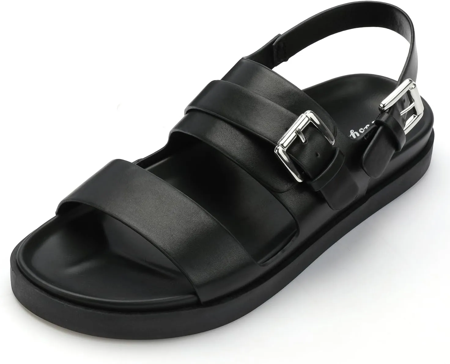 CosyFever Women's Black Slip On Flat Footbed Sandals Adjustable Back Strap Comfortable Walking Shoes for Casual Outfits Summer Work - 6 B(M) US