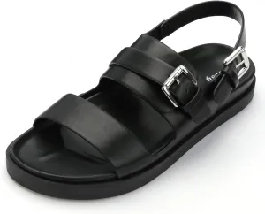 CosyFever Women's Black Slip On Flat Footbed Sandals Adjustable Back Strap Comfortable Walking Shoes for Casual Outfits Summer Work - 6 B(M) US