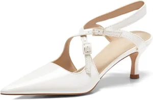 Coutgo Womens Slingback Kitten Heels Pointed Toe Criss Cross Pumps Buckle Office Dress Shoes