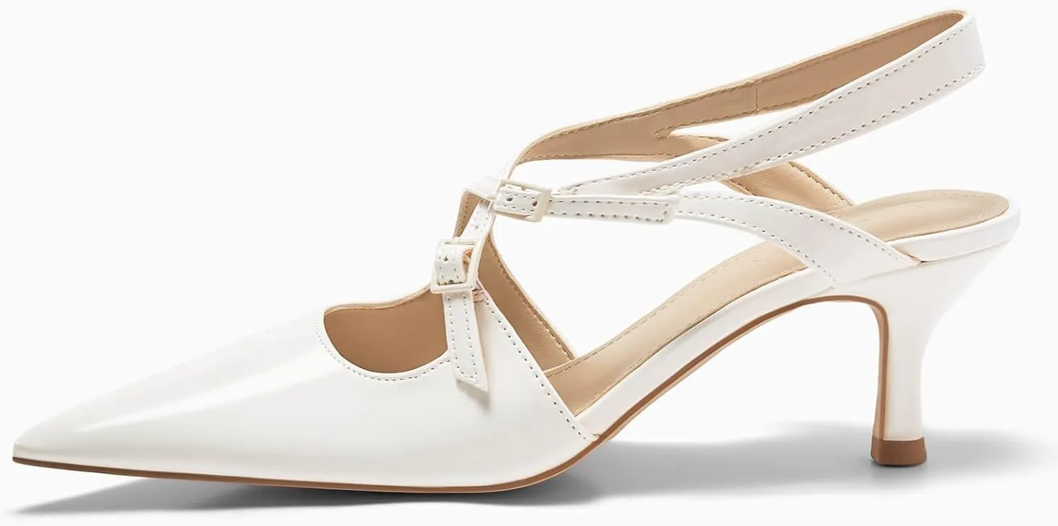 Coutgo Womens Slingback Kitten Heels Pointed Toe Criss Cross Pumps Buckle Office Dress Shoes