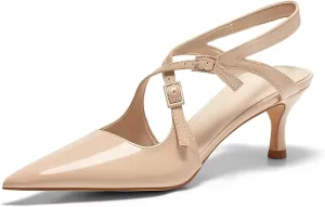 Coutgo Womens Slingback Kitten Heels Pointed Toe Criss Cross Pumps Buckle Office Dress Shoes