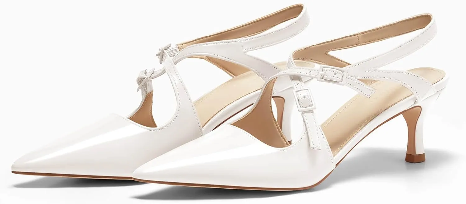 Coutgo Womens Slingback Kitten Heels Pointed Toe Criss Cross Pumps Buckle Office Dress Shoes