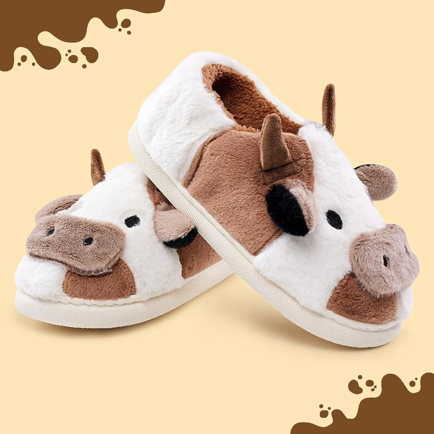 Cow Slippers for Women Men, Fluffy Cute Memory Foam Lightweight House Shoes Cozy Cartoon Slippers with Polar Fleece Lining Funny Furry Kawaii Bedroom Indoor and Outdoor