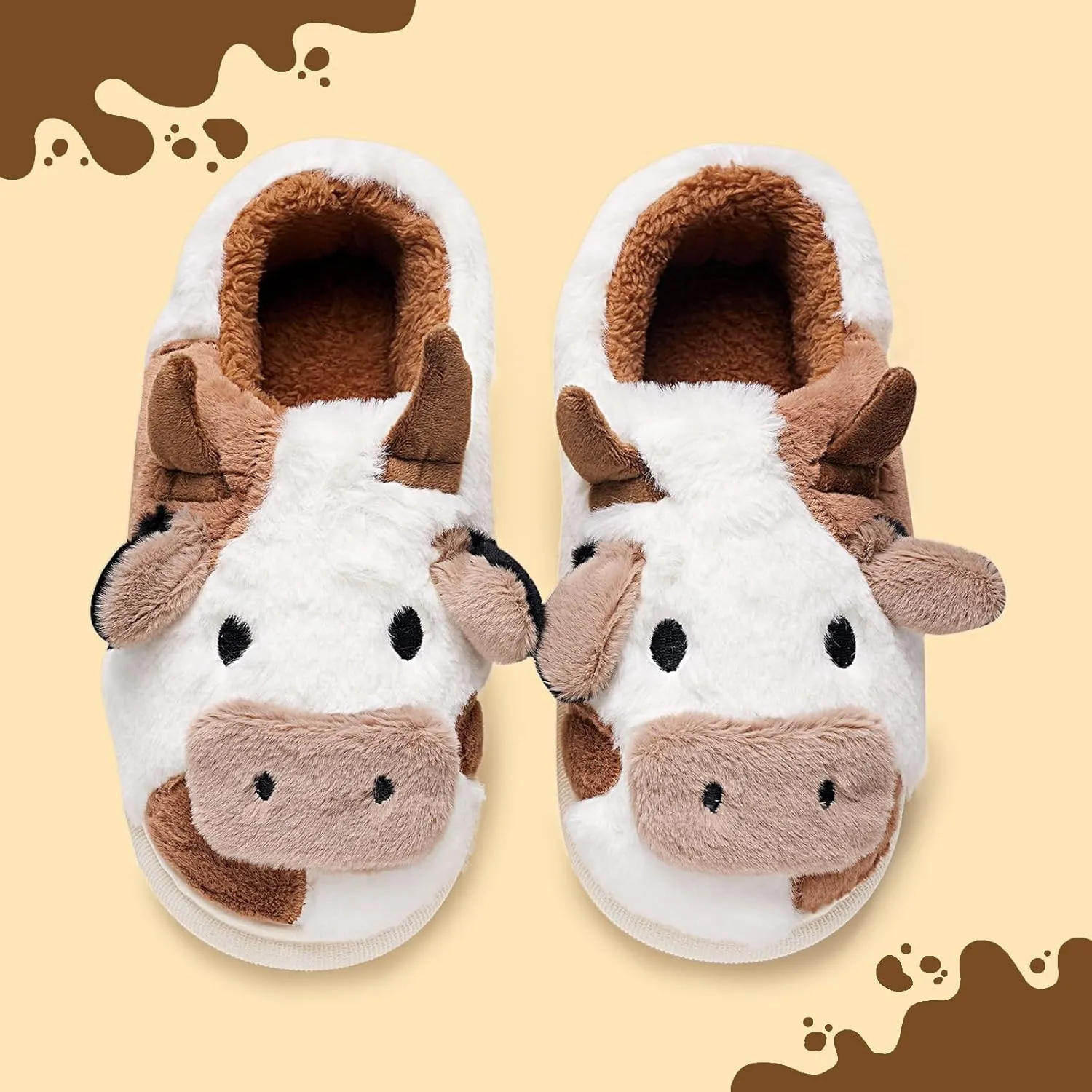 Cow Slippers for Women Men, Fluffy Cute Memory Foam Lightweight House Shoes Cozy Cartoon Slippers with Polar Fleece Lining Funny Furry Kawaii Bedroom Indoor and Outdoor