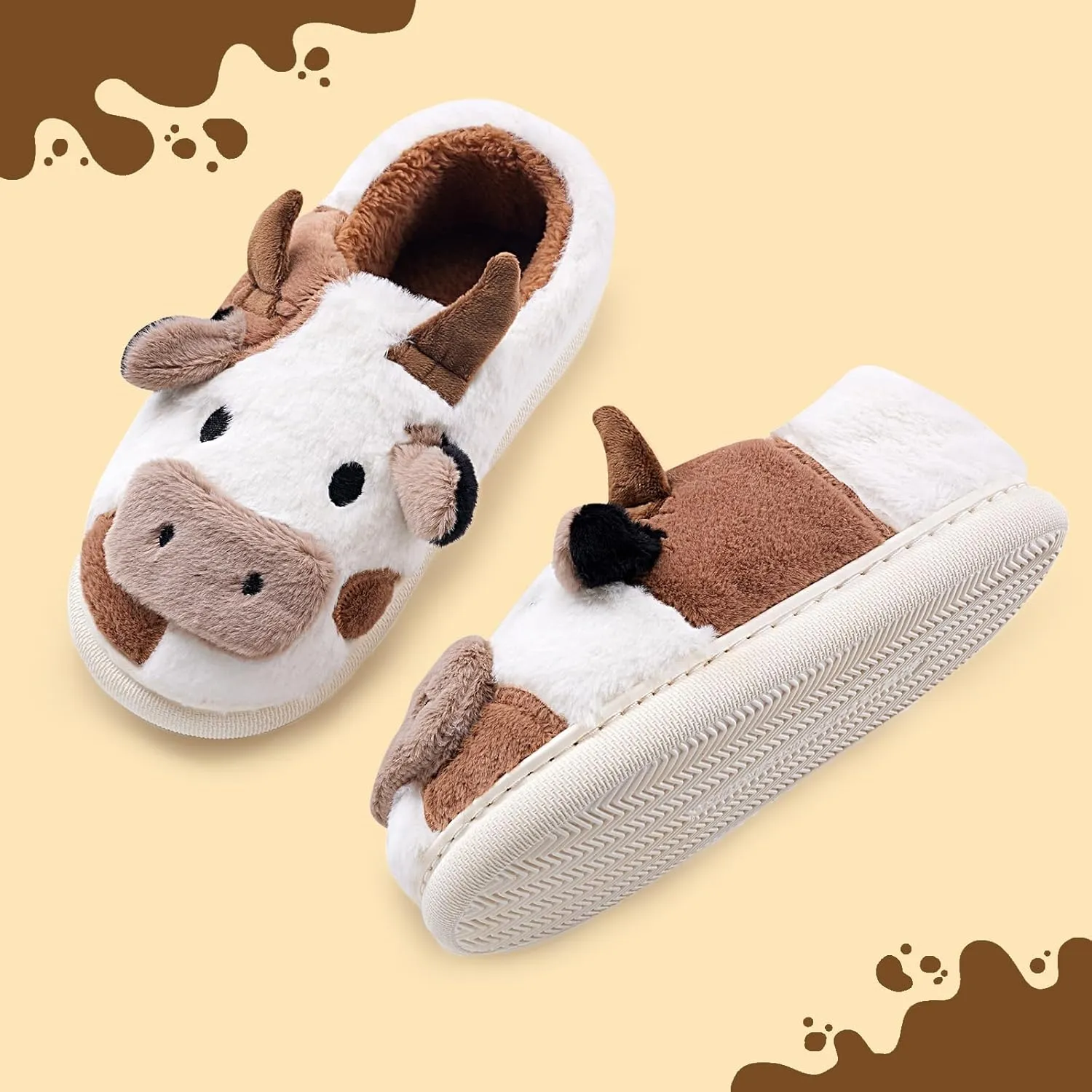 Cow Slippers for Women Men, Fluffy Cute Memory Foam Lightweight House Shoes Cozy Cartoon Slippers with Polar Fleece Lining Funny Furry Kawaii Bedroom Indoor and Outdoor