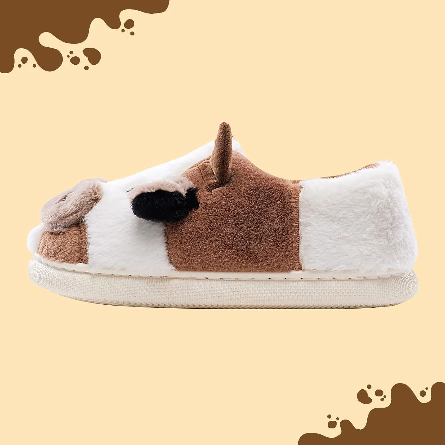 Cow Slippers for Women Men, Fluffy Cute Memory Foam Lightweight House Shoes Cozy Cartoon Slippers with Polar Fleece Lining Funny Furry Kawaii Bedroom Indoor and Outdoor
