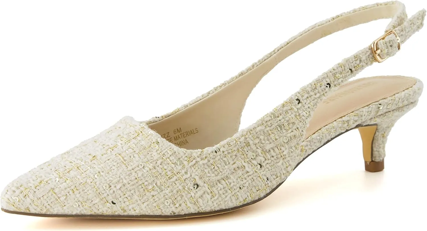 CUSHIONAIRE Women's Buzz Kitten Heel Sling Back Dress Shoe  Memory Foam, Wide Widths Available