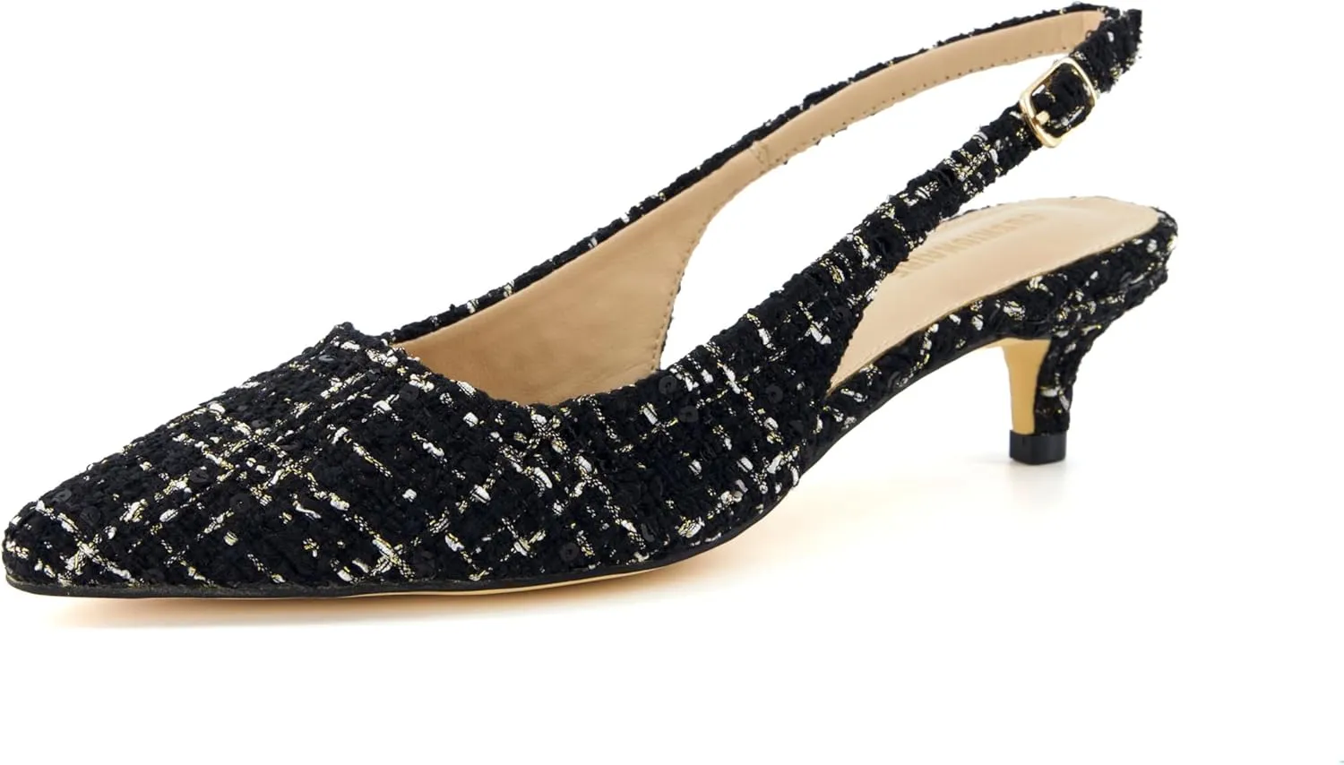 CUSHIONAIRE Women's Buzz Kitten Heel Sling Back Dress Shoe  Memory Foam, Wide Widths Available