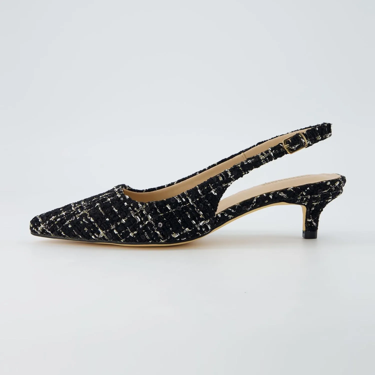 CUSHIONAIRE Women's Buzz Kitten Heel Sling Back Dress Shoe  Memory Foam, Wide Widths Available