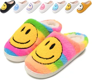 Cute Smile Face Slippers for Women and Men,Soft Plush Comfy Warm Couple Slip-On House Happy Face Slippers For Winter Indoor Outdoor Smile Slippers Non-slip Fuzzy Flat Slides