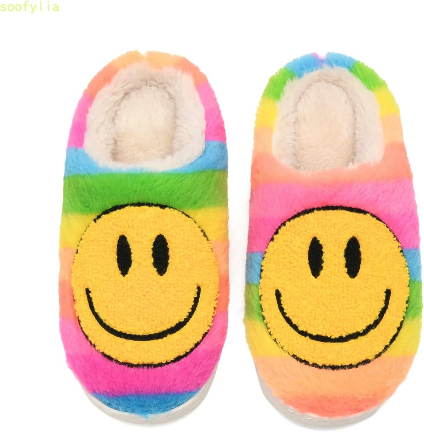 Cute Smile Face Slippers for Women and Men,Soft Plush Comfy Warm Couple Slip-On House Happy Face Slippers For Winter Indoor Outdoor Smile Slippers Non-slip Fuzzy Flat Slides