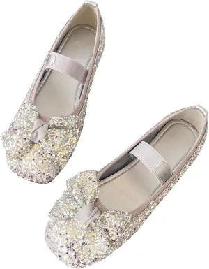 Dear Time Women's Sequin Ballets Sparkly Flat Shoes Bowknot Cute Mary Jane Shoes Elastic Strap Ballets Shoes