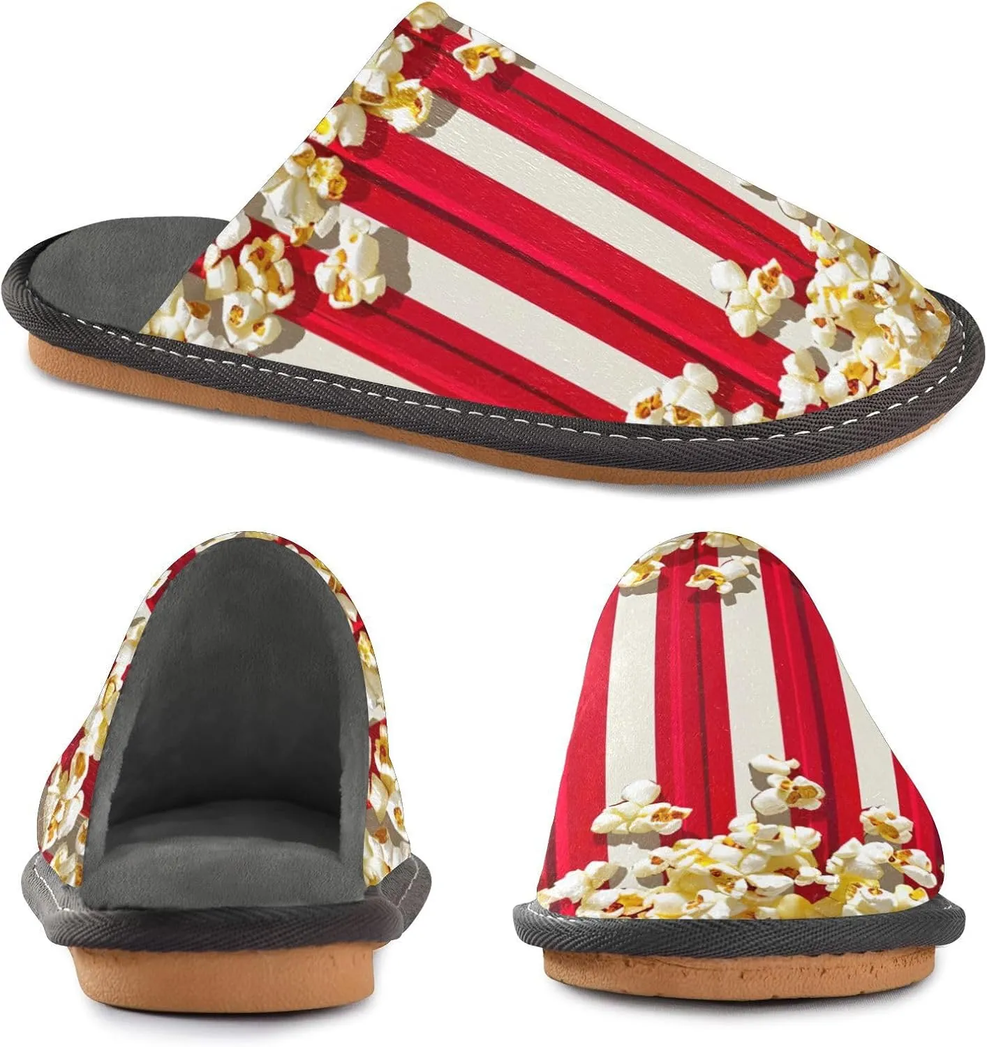 Delicious Popcorn House Slippers for Women,Mens Fuzzy Slippers,Soft Comfy Memory Foam Non-slip Indoor & Outdoor House Shoes-25