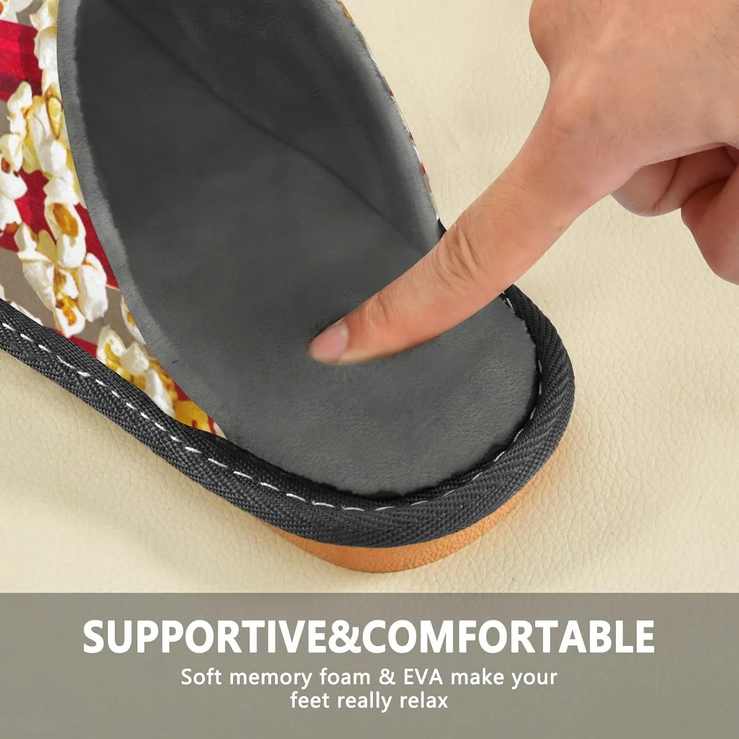 Delicious Popcorn House Slippers for Women,Mens Fuzzy Slippers,Soft Comfy Memory Foam Non-slip Indoor & Outdoor House Shoes-25