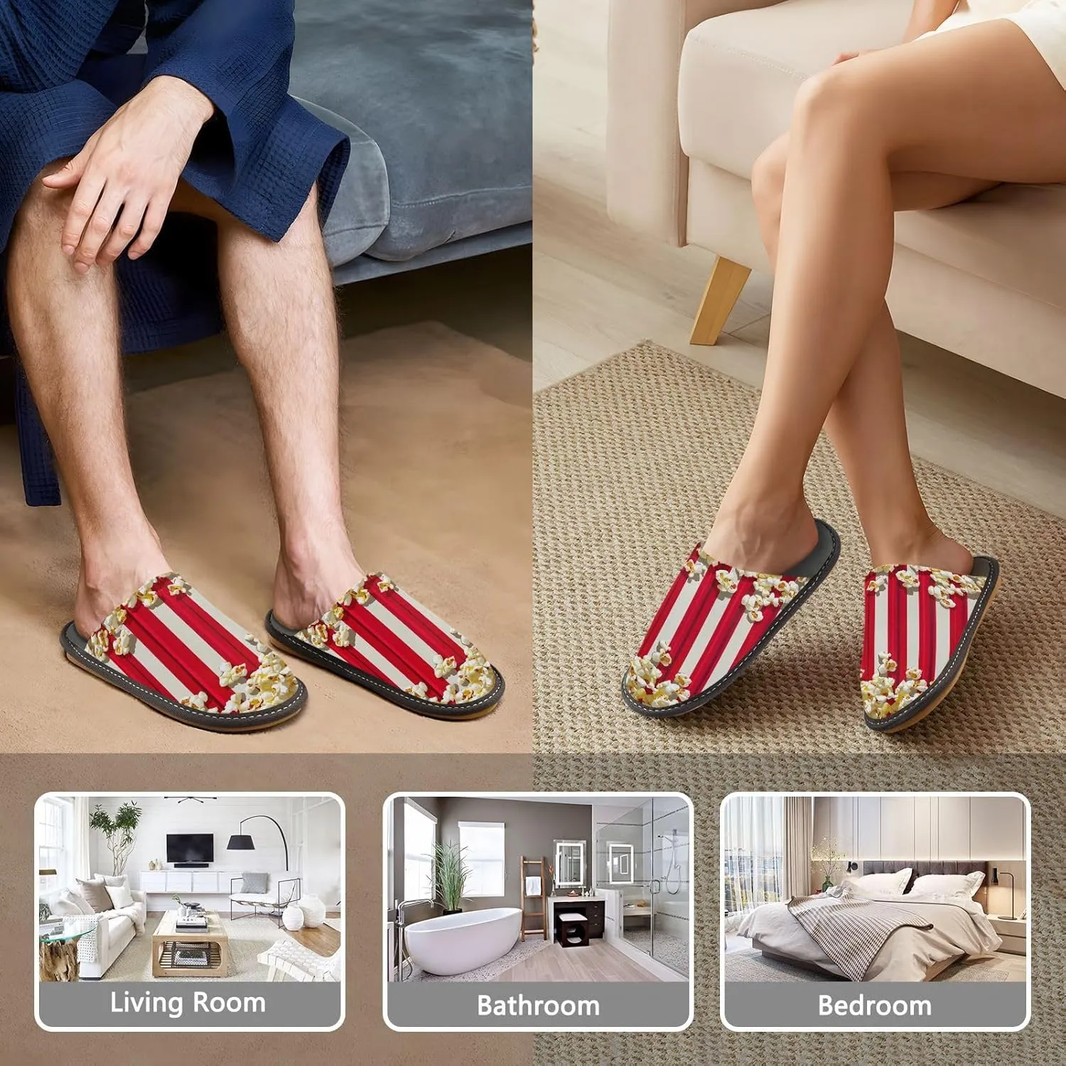 Delicious Popcorn House Slippers for Women,Mens Fuzzy Slippers,Soft Comfy Memory Foam Non-slip Indoor & Outdoor House Shoes-25
