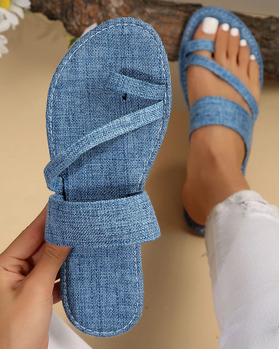 Denim slip-on flat slippers