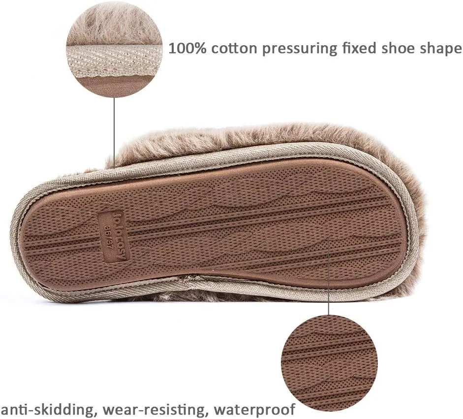 Densely Long-haired Lady’s Comfy Fuzzy Memory Foam Scuff Women’s Warm Plush Closed-Toe Comfortable Slippers