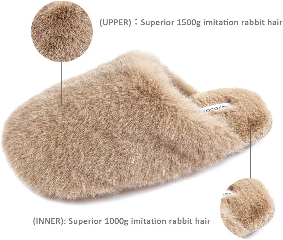 Densely Long-haired Lady’s Comfy Fuzzy Memory Foam Scuff Women’s Warm Plush Closed-Toe Comfortable Slippers