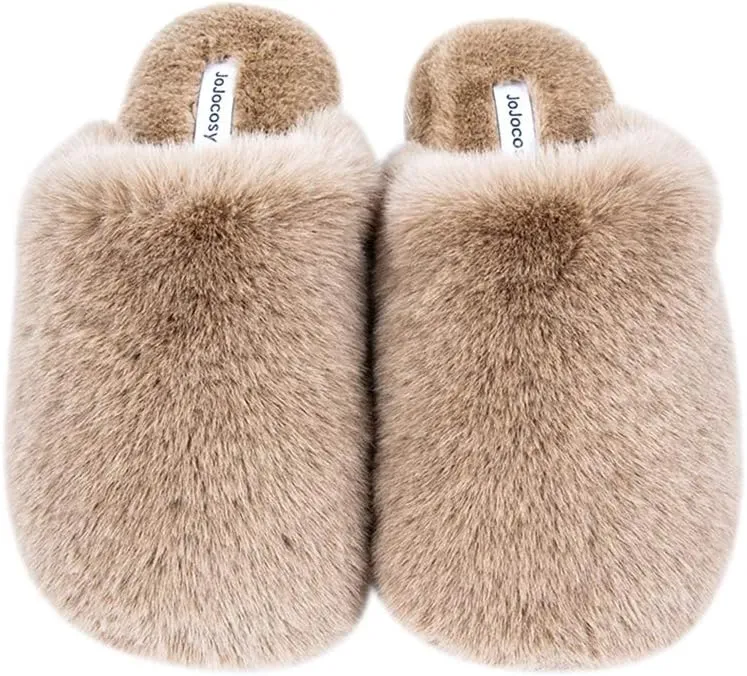 Densely Long-haired Lady’s Comfy Fuzzy Memory Foam Scuff Women’s Warm Plush Closed-Toe Comfortable Slippers