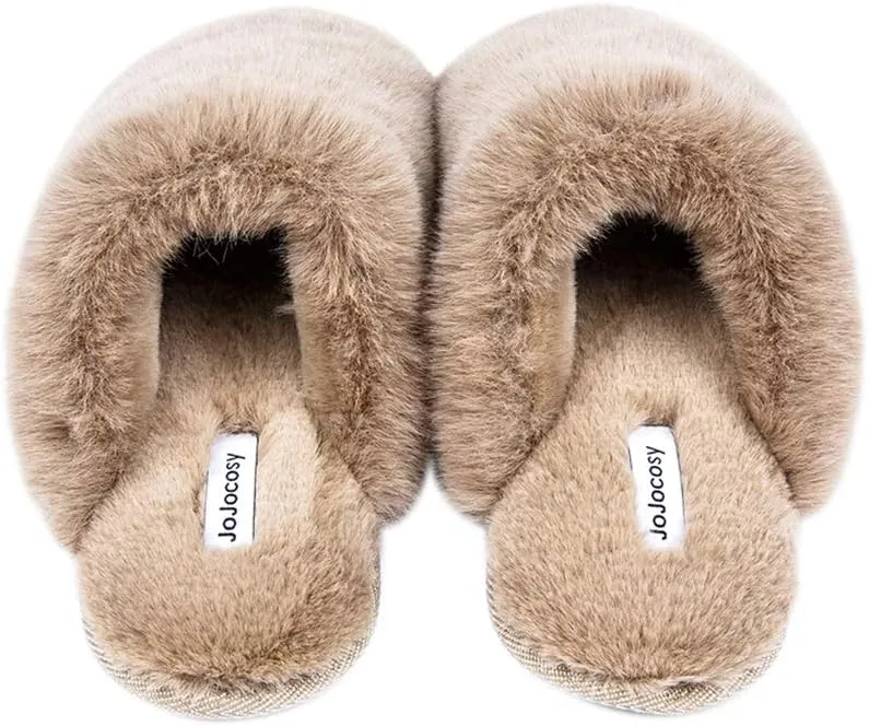 Densely Long-haired Lady’s Comfy Fuzzy Memory Foam Scuff Women’s Warm Plush Closed-Toe Comfortable Slippers