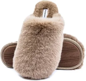 Densely Long-haired Lady’s Comfy Fuzzy Memory Foam Scuff Women’s Warm Plush Closed-Toe Comfortable Slippers