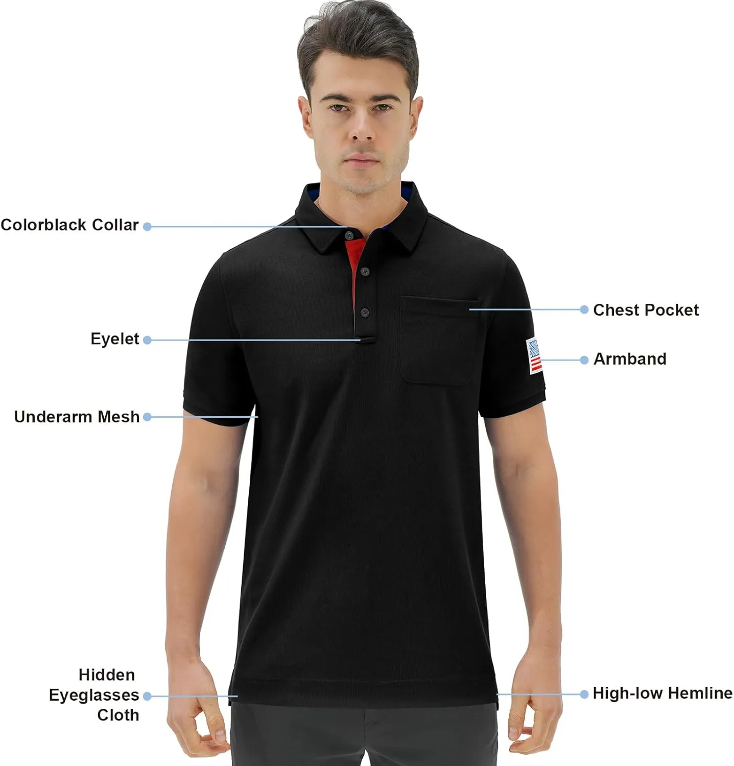 DEOLAX Mens Polo Shirts Performance Moisture Wicking Mens Tactics Polo Shirts Short Sleeve with Pocket