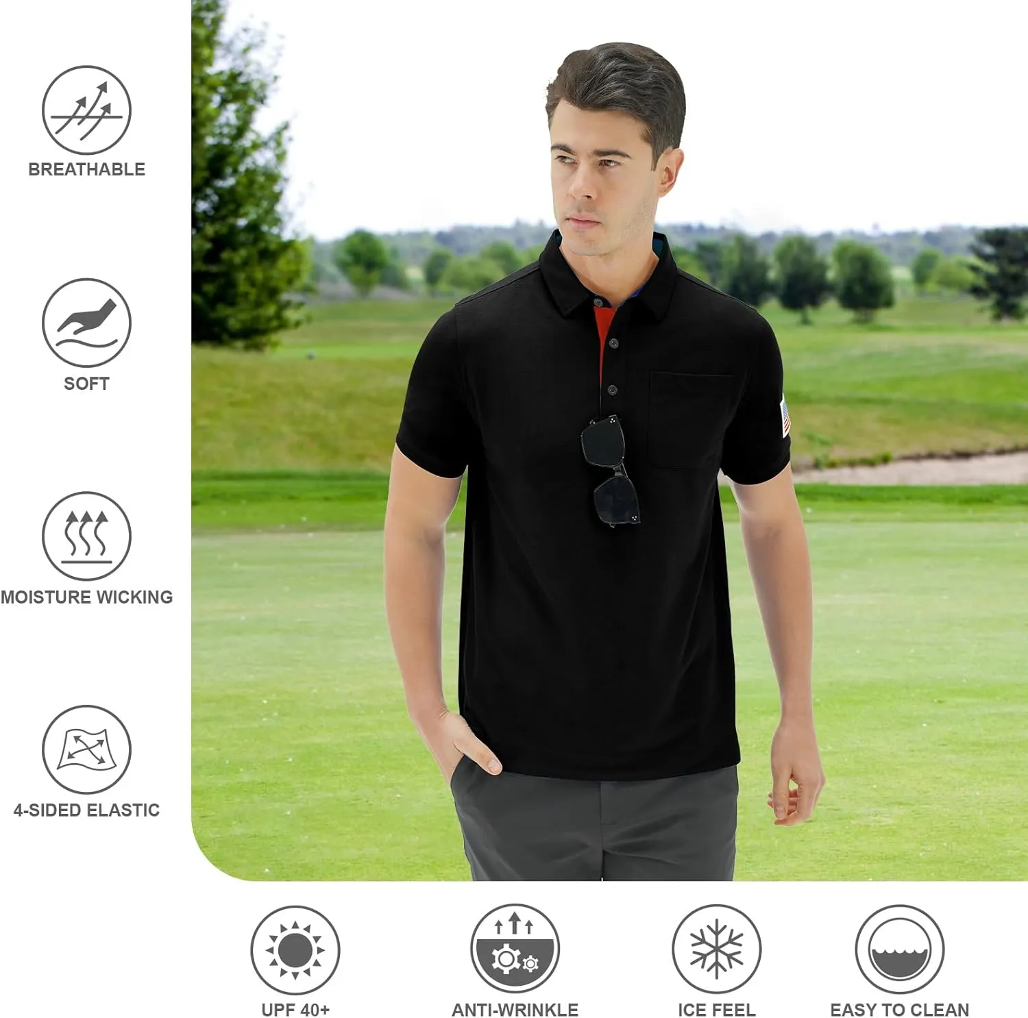DEOLAX Mens Polo Shirts Performance Moisture Wicking Mens Tactics Polo Shirts Short Sleeve with Pocket