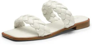 DREAM PAIRS Women's Braided Sandals Slip on Slides Two Straps Square Toe Dressy for Summer