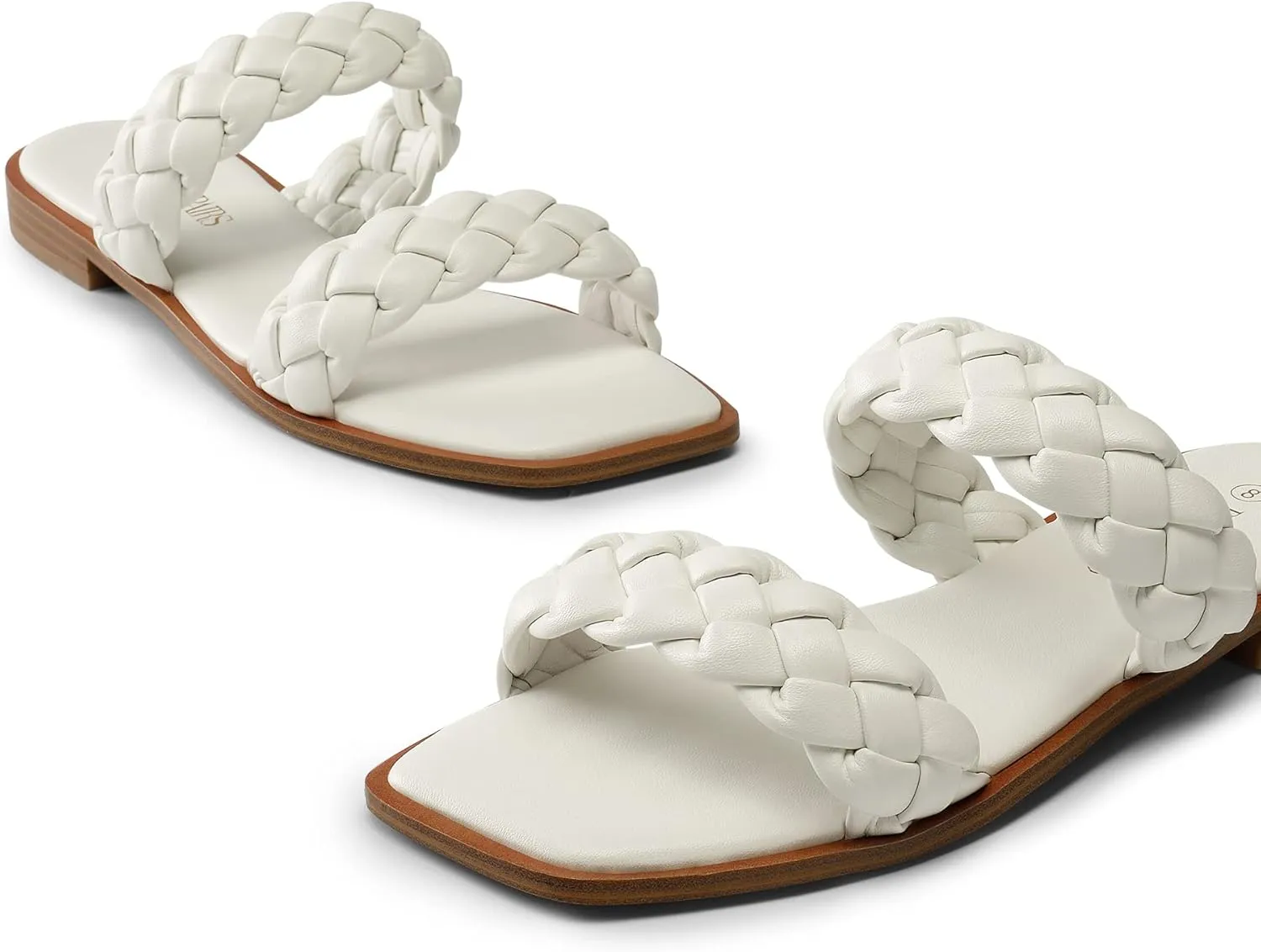 DREAM PAIRS Women's Braided Sandals Slip on Slides Two Straps Square Toe Dressy for Summer