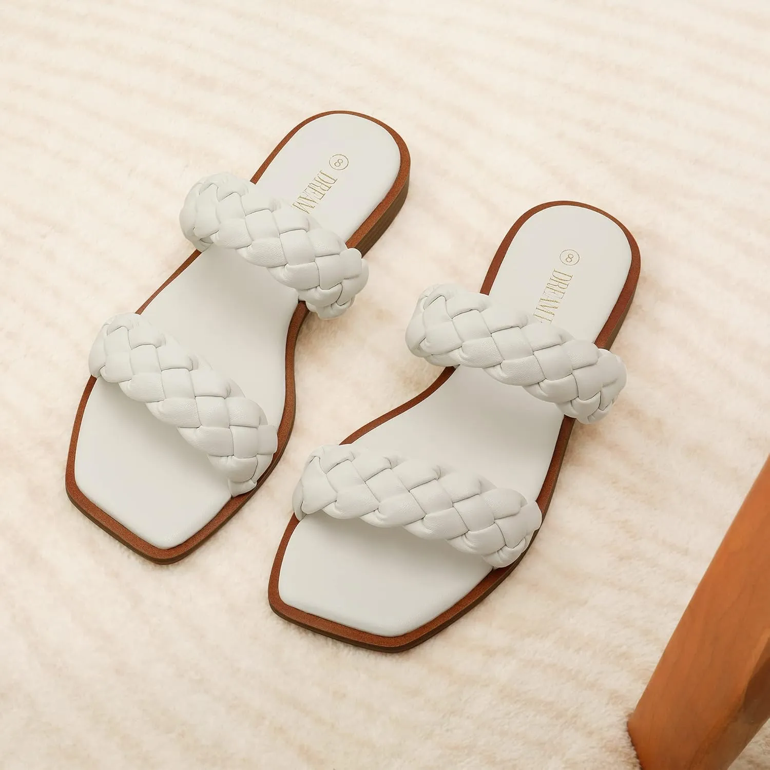 DREAM PAIRS Women's Braided Sandals Slip on Slides Two Straps Square Toe Dressy for Summer