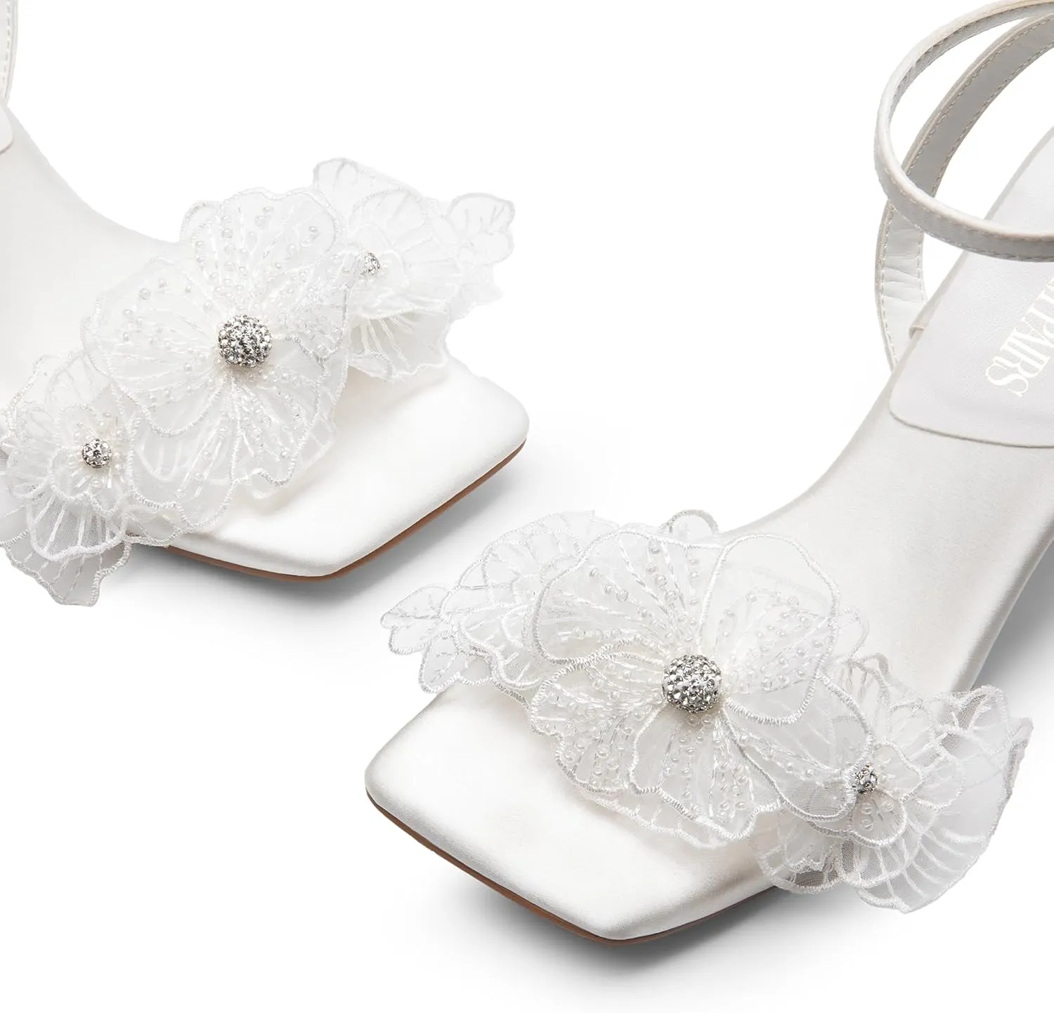 DREAM PAIRS Women's Flower Wedding Heels Cute Square Toe Slingback Low Kitten Heels Sandals with Ankle Strap