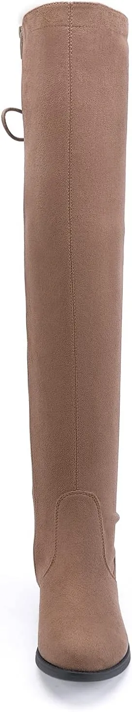 EETTARO Women's Over The Knee Boot Fashion Lace Up Tight High Boots Side Zip Block Heel Riding Booties