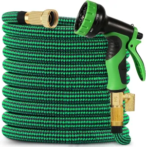 Expandable Garden Hose 150 ft, 2025 New No Kink Retractable Water Hose 150ft with 10 Pattern Spray Nozzle, Solid Brass Connectors, Reinforced Expanding Latex Core, Ultra Lightweight & Flexible