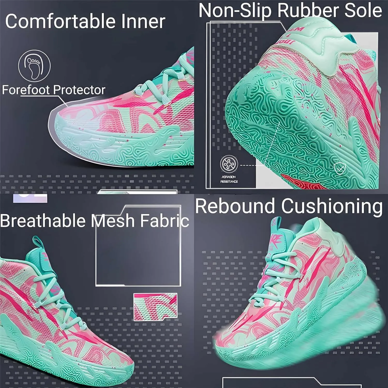 Exusiai Mens High Top Casual Sports Shoes Fashion Breathable Non Slip Basketball Sneaker Athletic