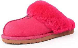 FANTURE Genuine Australian Sheepskin Women Slippers, Memory Foam Fluffy Shearling Slippers Indoor Outdoor House Shoes with Warm Lining