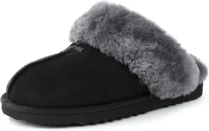 FANTURE Genuine Australian Sheepskin Women Slippers, Memory Foam Fluffy Shearling Slippers Indoor Outdoor House Shoes with Warm Lining
