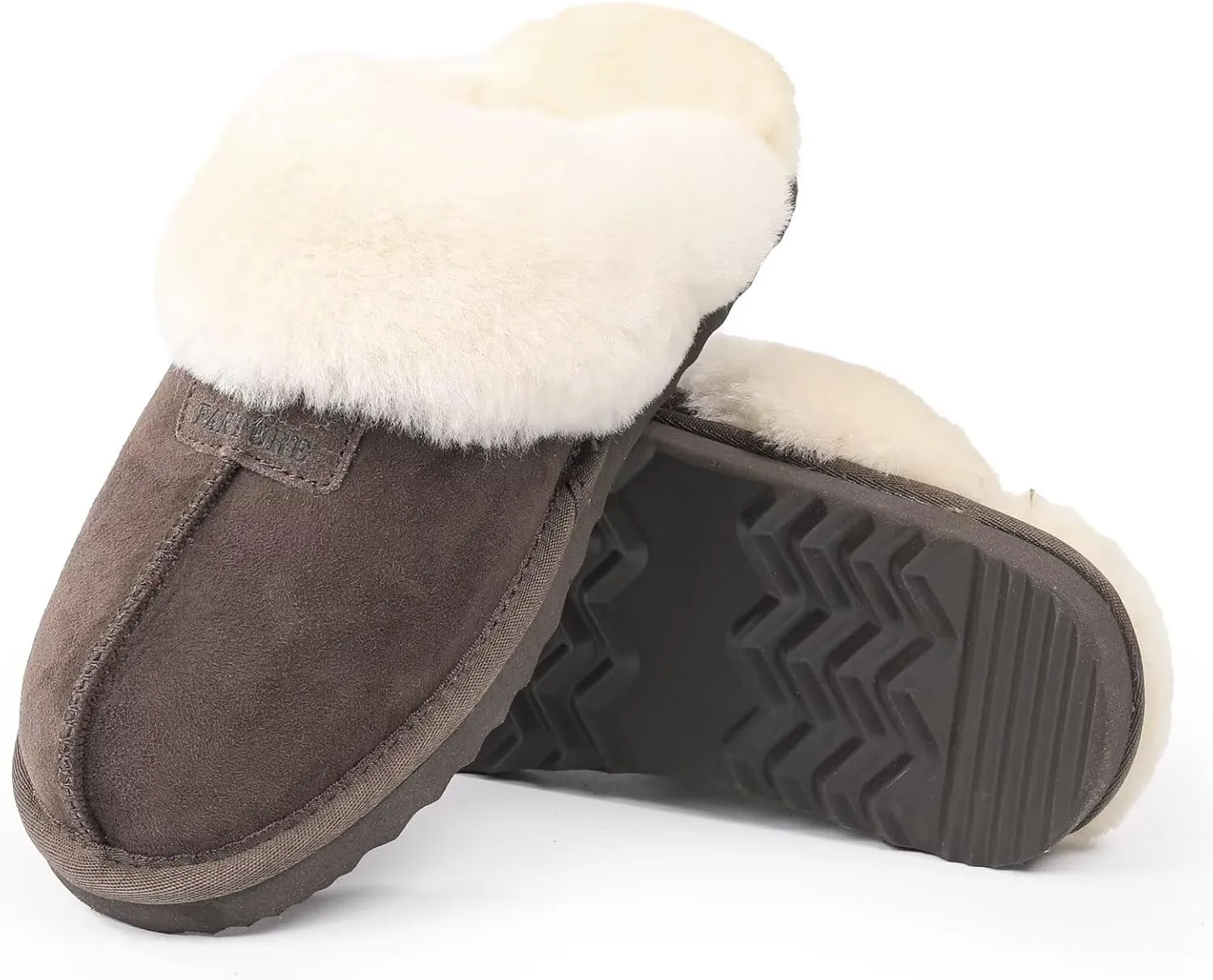 FANTURE Genuine Australian Sheepskin Women Slippers, Memory Foam Fluffy Shearling Slippers Indoor Outdoor House Shoes with Warm Lining