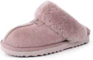 FANTURE Genuine Australian Sheepskin Women Slippers, Memory Foam Fluffy Shearling Slippers Indoor Outdoor House Shoes with Warm Lining