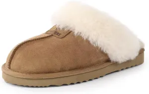 FANTURE Genuine Australian Sheepskin Women Slippers, Memory Foam Fluffy Shearling Slippers Indoor Outdoor House Shoes with Warm Lining