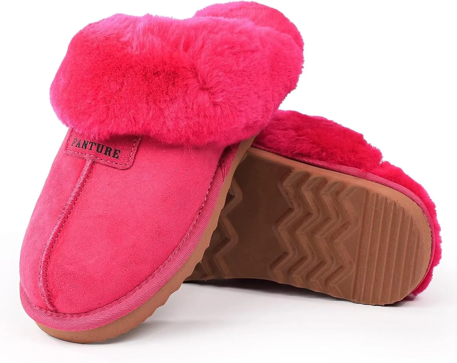 FANTURE Genuine Australian Sheepskin Women Slippers, Memory Foam Fluffy Shearling Slippers Indoor Outdoor House Shoes with Warm Lining