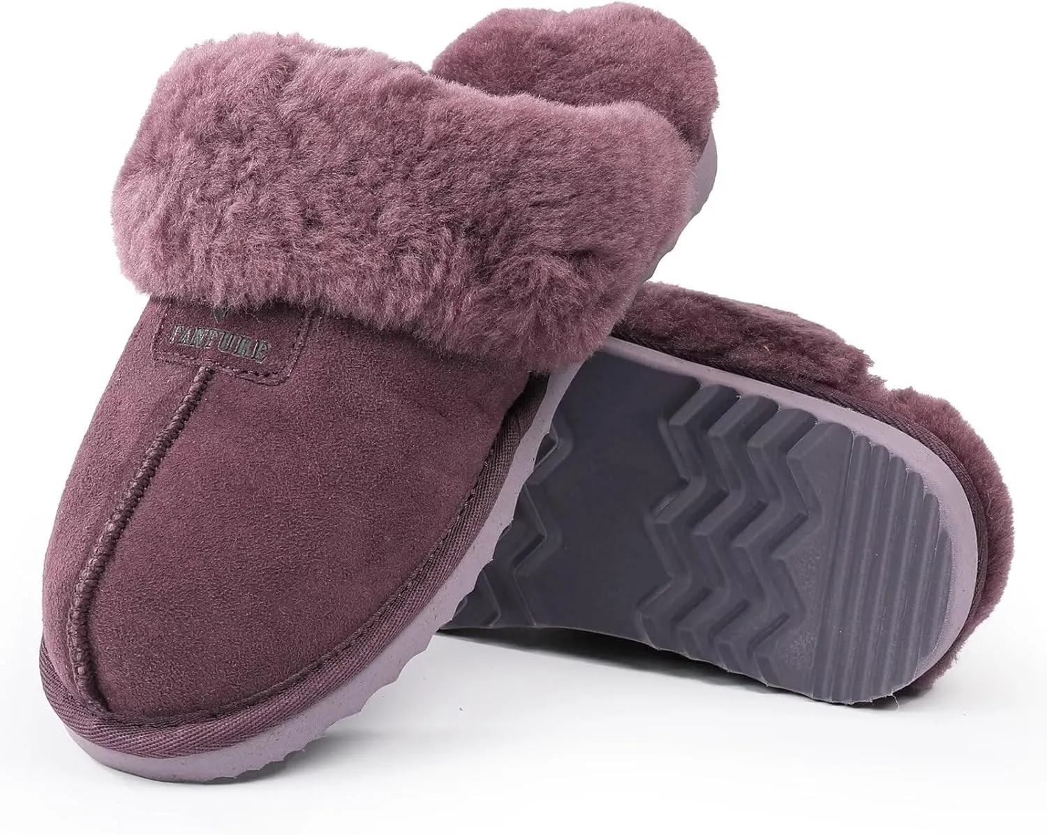 FANTURE Genuine Australian Sheepskin Women Slippers, Memory Foam Fluffy Shearling Slippers Indoor Outdoor House Shoes with Warm Lining